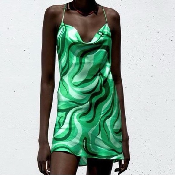 Zara Dresses & Skirts - Zara Safia Dress Micro Mini 70s Inspired Criss Cross Straps Green XS and S